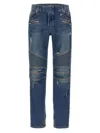Balmain Light Blue Biker Jeans With Zip And Rips In Blue