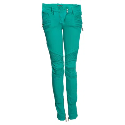Pre-owned Balmain , Biker Jeans In Green. In Blue