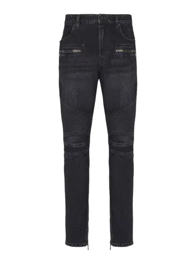 Balmain Biker Jeans In Vintage Denim In Black