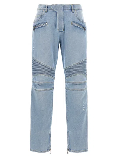 Balmain Light Blue Denim Biker Jeans