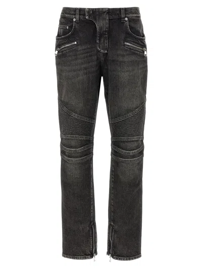 Balmain Biker Zip-detail Cotton Jeans In Black