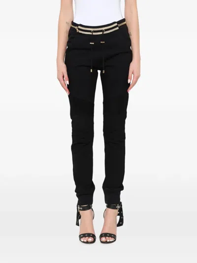 Balmain Biker Jersey Trousers In Black