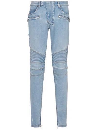 Balmain Slim-fit Biker Ribbed Jeans In Blue