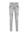 Balmain Biker Jeans In Grey Quilted Denim In Gray