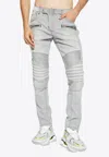 Balmain Biker Jeans In Grey Quilted Denim In Gray