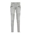 Balmain Biker Jeans In Grey Quilted Denim In Grey