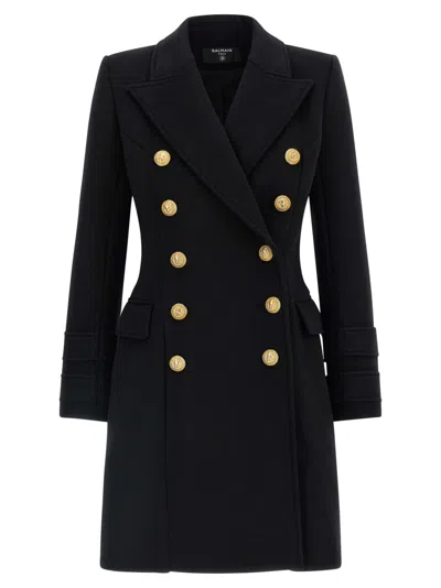 BALMAIN BLACK 10 BOTTONI COAT
