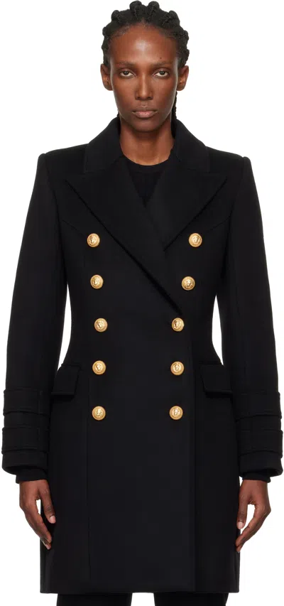 Balmain Black 10-buttons Wool & Cashmere Coat