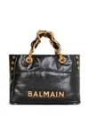 Balmain 1945 Soft Pb-monogrammed Crinkled Leather Tote Bag In Black
