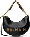 Balmain 1945 Moon Shoulder Bag In Pb Embossed Crinkle Leather In 0pa Noir