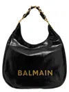 Balmain Large 1945 Soft Hobo Bag In Embossed Crinkled Calfskin With A Pb Labyrinth Monogram In Black