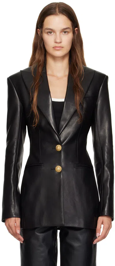 Balmain Leather Blazer Jacket In Black