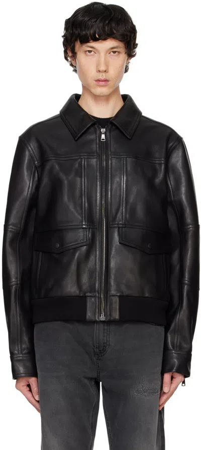 Balmain Black 2 Pocket Leather Jacket In 0pa Noir