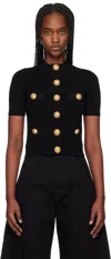 Balmain Mini Black Dress With Golden Buttons In Stretch Viscose Woman In 0pa Noir