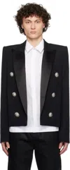 Balmain Spencer Slim-fit Satin-trimmed Grain De Poudre Wool Blazer In Eap Noir/noir