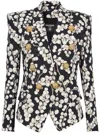 Balmain Graphic Print Blazer Peak Lapels In Black