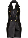 Balmain Buttoned Halterneck Double-breasted Knee Length Dress In Black