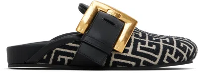 BALMAIN BLACK & BEIGE ANTHEM MULE LOAFERS