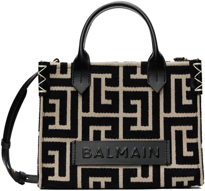 Balmain Black & Beige B-army Monogrammed Jacquard Bag In Gfe Ivoire/noir