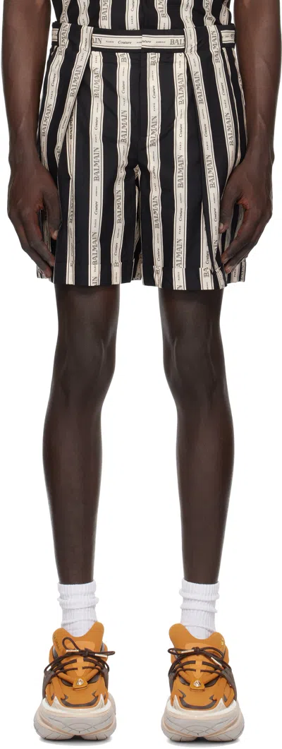 Balmain Black & Beige Ribbon Shorts In Guj Nude/noir