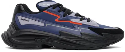 Balmain Black & Blue Run-row Leather Sneakers In Black Electric Blue