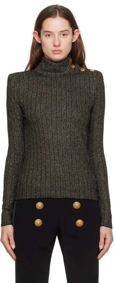 Balmain Gestrickter Pullover In Ead Noir/or
