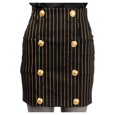 Pre-owned Balmain Black & Gold Striped Buttoned High Waisted Mini Skirt 36 Xs