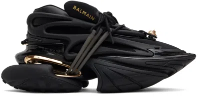 BALMAIN BLACK & GOLD UNICORN LOW NEOPRENE & CALFSKIN SNEAKERS