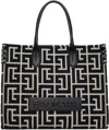 BALMAIN BLACK & OFF-WHITE B-ARMY 42 MONOGRAM TOTE