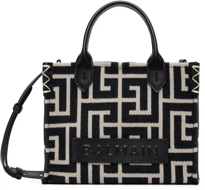 Balmain Black & Off-white B-army Small Monogrammed Bag In Multi