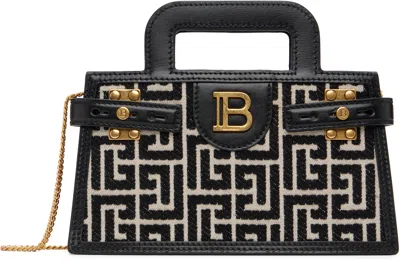 BALMAIN BLACK & OFF-WHITE B-BUZZ SMALL MONOGRAMMED BAG