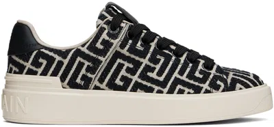 Balmain Black & Off-white B-court Monogram Sneakers In Gfe Ivoire/noir