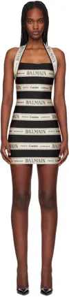 Balmain Striped Halterneck Jacquard Minidress In Edy Noir/beige