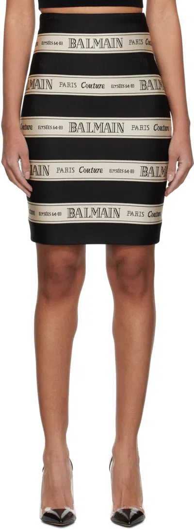 Balmain Black & Off-white Jacquard Miniskirt In Edy Noir/beige