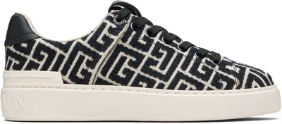 BALMAIN BLACK & OFF-WHITE MONOGRAM JACQUARD B-COURT SNEAKERS