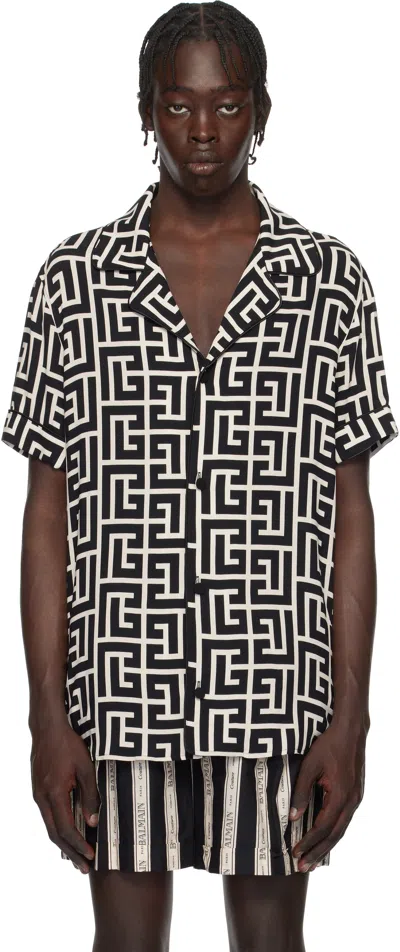 Balmain Black & Off-white Monogram-printed Shirt In Gfe Ivoire Noir