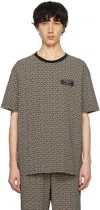 Balmain Grey T-shirt With Logo Applied On The Chest And All-over Labyrinth Motif In Cotton Man In Gfe Ivoire/noir