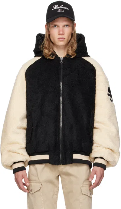 Balmain Reversible Padded Faux Shearling And Shell Hooded Jacket In Edk Noir/ivoire