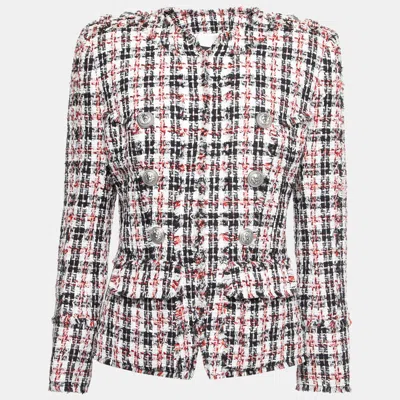 Balmain Black & Red Tweed Button Embellished Jacket M In Pink