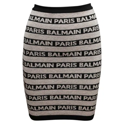 Pre-owned Balmain Black & Tan  Spellout Knit Bodycon Skirt Size Fr 34