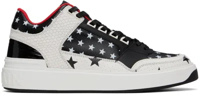 Balmain Black & White B-court Mid Top Star Sneakers In Eab Noir/blanc