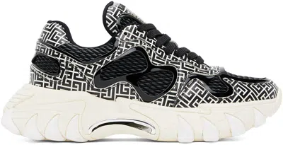Balmain Black & White B-east Calfskin Sneakers In Eab Noir/blanc