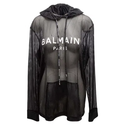Pre-owned Balmain Black & White  Sheer Mesh Hooded Top