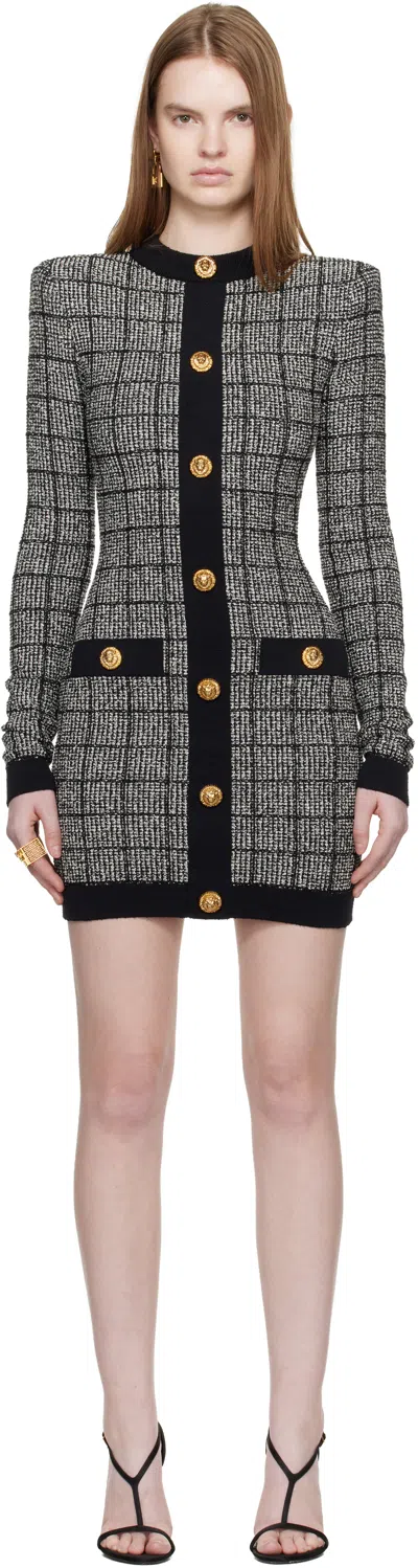 Balmain Black & White Buttoned Light Tweed Minidress
