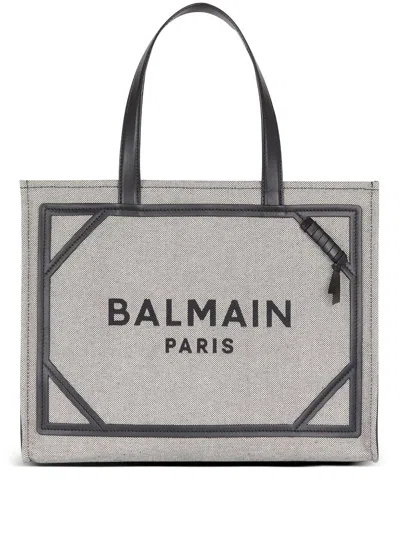Balmain Black & White Checkered Shopping Tote For Women