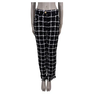 Pre-owned Balmain Black & White Cotton 2018 Plaid Tweed Pants 40 M