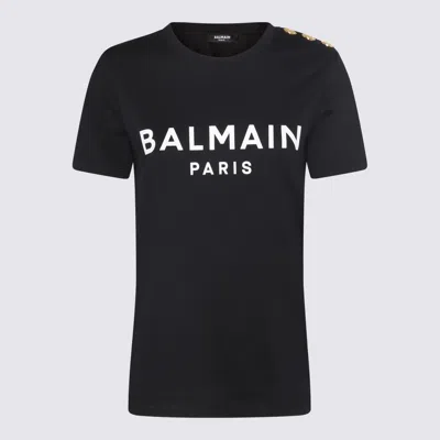 Balmain Black And White Cotton T-shirt In Noir/blanc