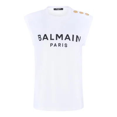 Balmain Black And White Cotton T-shirts In Multi