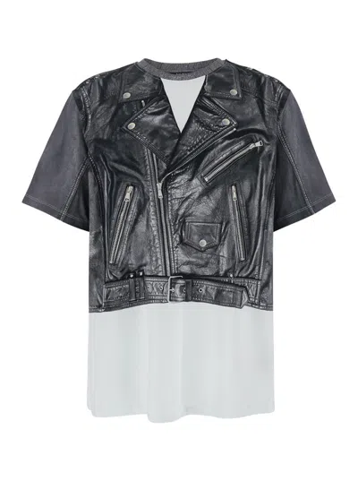 Balmain Black And White Crewneck T-shirt With Layered Design In Cotton Man In Multicolor