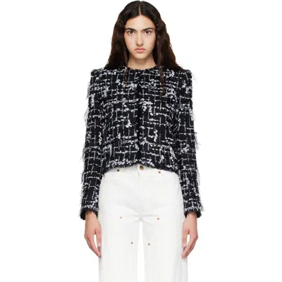 Balmain Cropped Tweed Blazer Long Sleeves Buttons In Black